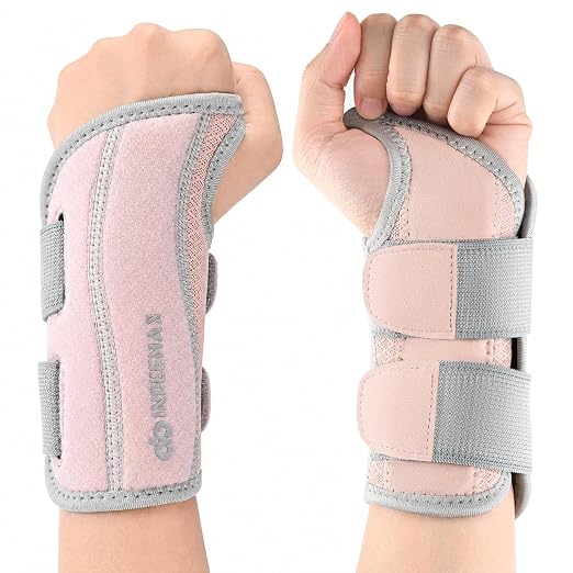 Copper Carpal Tunnel Wrist Brace, Adjustable Wrist Support Splint for Night Sleep & Daytime Working, Hand Braces Pain Relief for Arthritis, Tendonitis, Sprain, Men & Women (Right Hand-Pink, S/M)