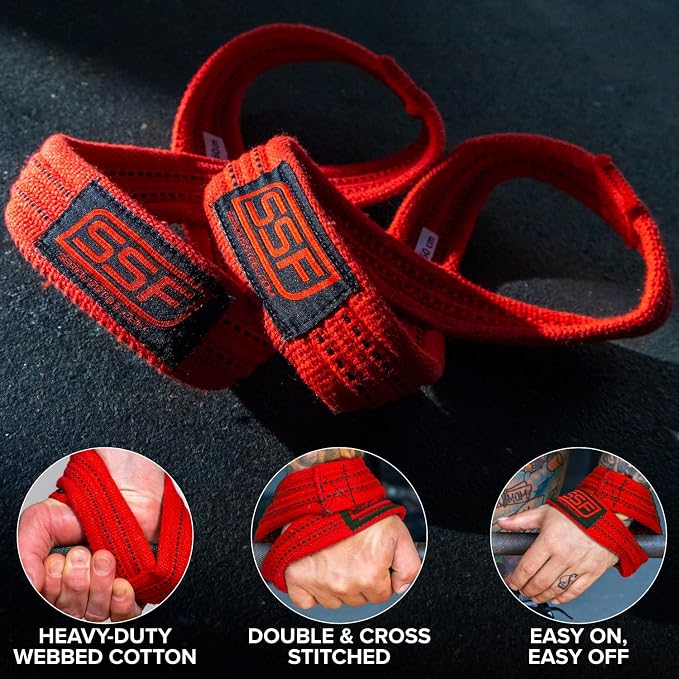 SERIOUS STEEL FITNESS Red Figure 8 Lifting Straps | Deadlift & Strongman Axle Straps - 3 Sizes