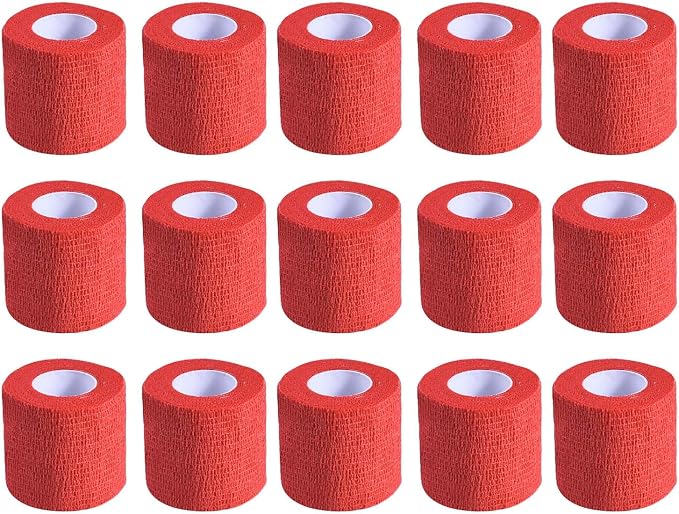 KISEER 15 Pack 2 Inch x 5 Yards Red Self Adhesive Bandage Breathable Cohesive Bandage Wrap Rolls Elastic Self-Adherent Tape for Stretch Athletic, Sports, Wrist, Ankle