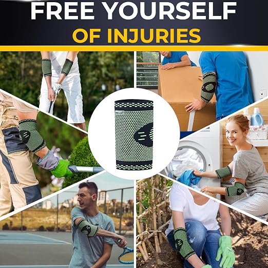 NeoTech Care Elbow Support Brace - Breathable - Men, Women, Right or Left (Green Color, Size S, 1 Pair)
