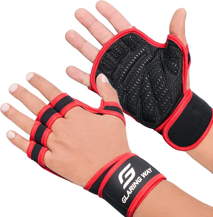 Gym Workout Gloves for Women and Men | Silicone grip fingerless, open back vents, neoprene, non-slip, palm, thumb protection for cross training, pull ups, cycling