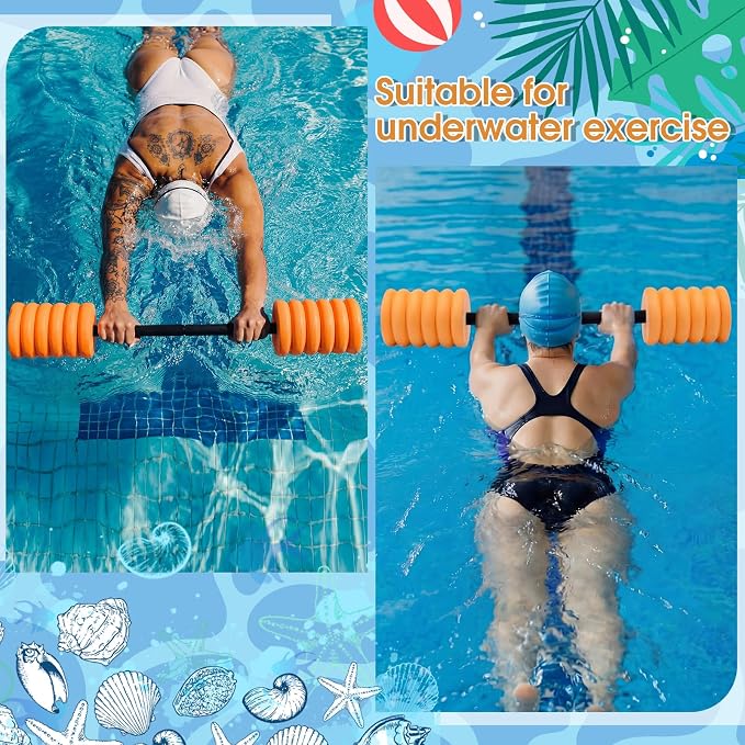 Soulchen Long Aquatic Exercise Dumbbells Pool Exercise Foam Water Weights Dumbbell Aquatic Pool Barbells with High Density EVA Foam for Swim Water Aerobics Workouts Loss
