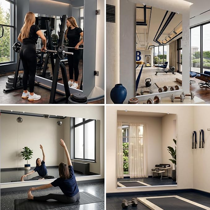 Fab Glass and Mirror Large Gym Mirror for Home Gym 36x72 - Full Length HD Tempered Glass Wall Panel - Professional Workout Display with Safety Backing - 1/4 Inch Commercial Grade