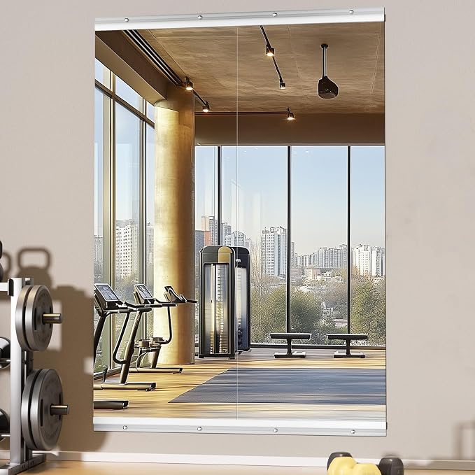 Hasipu Home Gym Mirror 55" L x 21" W - 2PCS Large Full Body Mirror for Yoga, Fitness, Garage, Dance Studio, Wall-Mounted, 0.16in Tempered Glass Frameless