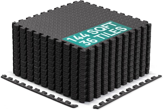 Yes4All 24SQFT-120SQFT Puzzle Exercise Mat for Home Gym, EVA Interlocking Foam Floor Tiles with Border for Workout Equipment