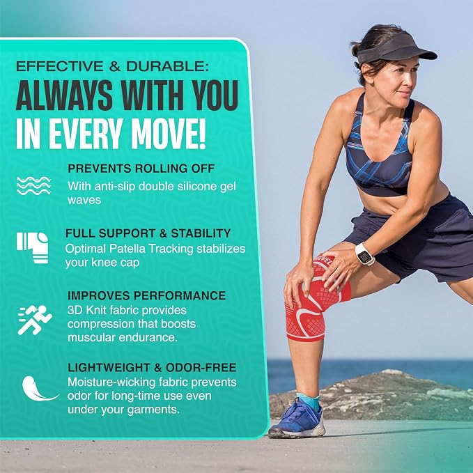 Modvel Compression Knee Brace for Women & Men - 2 Pack Knee Brace for Women Running Knee Pain, Knee Support Sleeve, Workout Sports Braces for Meniscus Tear ACL & Arthritis Pain Relief Orange X-Small