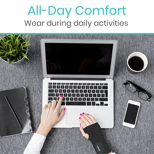 Vive Wrist Brace - Carpal Tunnel Hand Compression Support Wrap for Men | Women, Tendinitis, Bowling, Sports Injuries Pain Relief - Removable Splint - Universal Ergonomic Fit (Black, Right)
