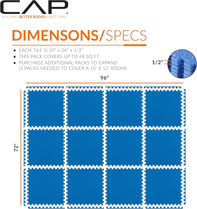 CAP Puzzle Exercise Mats | 1/2” Thick EVA Interlocking Foam Tiles for Home Gym Flooring | Multiple Options