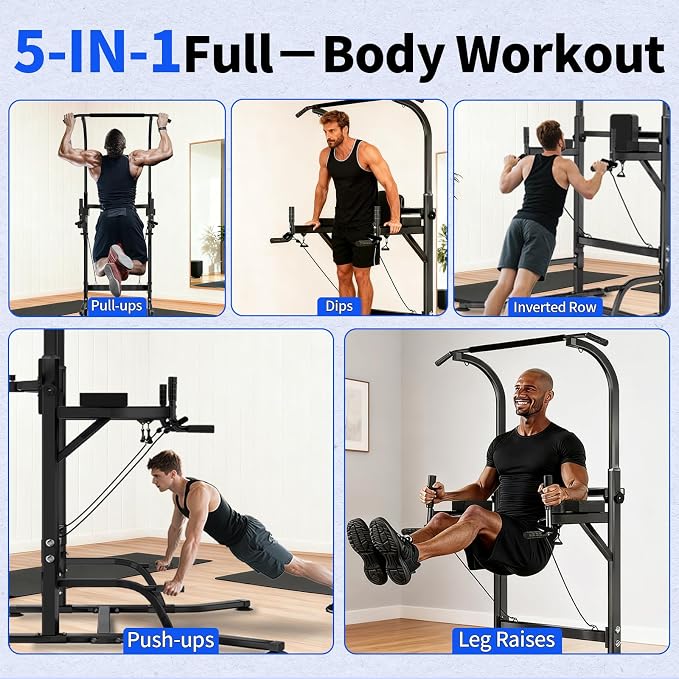 Power Tower Pull Up Bar and Dip Station,Adjustable 86.6 inches | Adjustable Height,Strength Training Equipment,Home Gym Workout,Multi-Function,Space-saving,Easy Assembly,Stable Structure