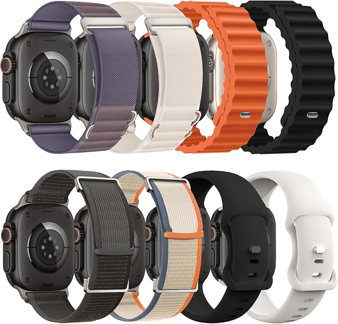 8 Pack Compatible with Apple Watch Ultra 3/2 Band 49mm 46mm 45mm 44mm 42mm Men Women,Breathable Trail Loop+Alpine Loop+Ocean+Silicone Sport Band for iWatch Series 11/10/9/8/7/6/SE/5/4/3,Ultra 3 2 1