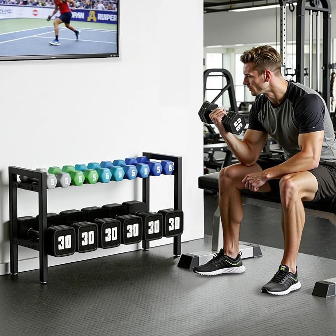 Dumbbell Rack 2-Tier Adjustable Weight Rack For Home Gym Dumbbells Kettlebell (Rack Only)