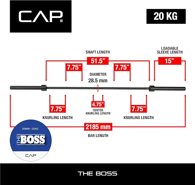 Cap Pro Series 7FT Olympic Barbell, Weightlifting Bar for Strength Training