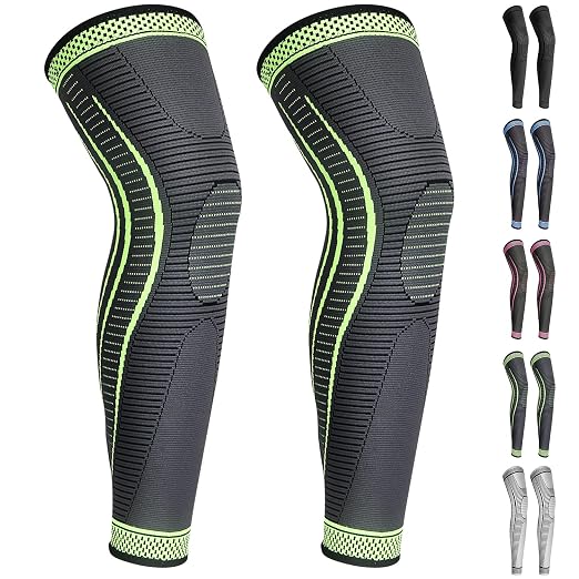 2 Pack Full Leg Compression Sleeves, Long Knee Brace Support for ACL,PCL, Meniscus Tear, Arthritis, Tendinitis,Men And Women (Green,Small)