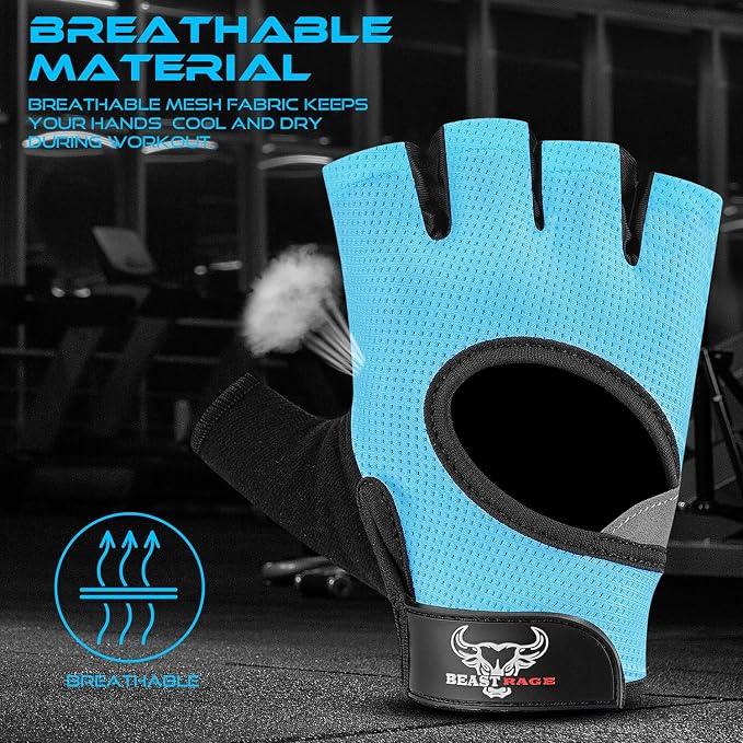 BEAST RAGE Fingerless Weight Lifting Gloves with Palm Protection Padding, Breathable Lightweight Gym Gloves for Men, Women, Weightlifting, Cycling, Exercise, Training Pull Up