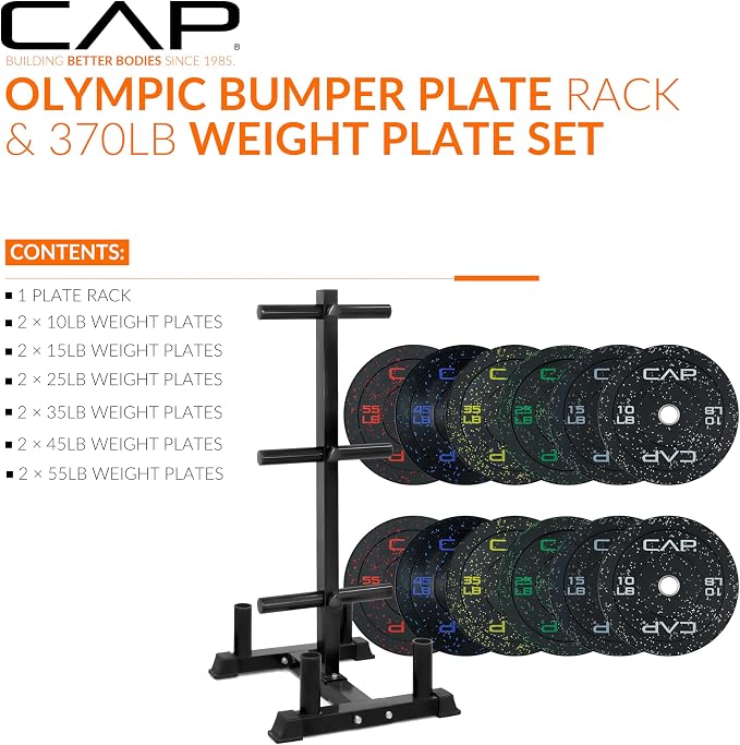 CAP 2-inch Olympic Bumper Plate Weight Set | 100-370 lbs | Multiple Colors | Storage Rack Optional