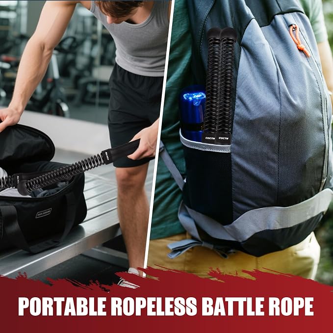 Weighted Ropeless Battle Ropes, Portable Cordless Battle Ropes with Poster | Heavy Duty Portable COCTN Battle Ropes for Strength Building, Cardio Fitness, Workout Equipment for Low-Impact Workout