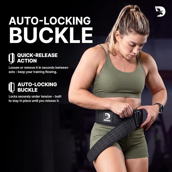 DMoose Fitness Auto Locking Weight Lifting Belt for Men & Women - 4" Nylon Squat & Deadlift Belt with Quick-Release Buckle - Gym Workout Belts for Lumbar Back Support for Weightlifting & Powerlifting