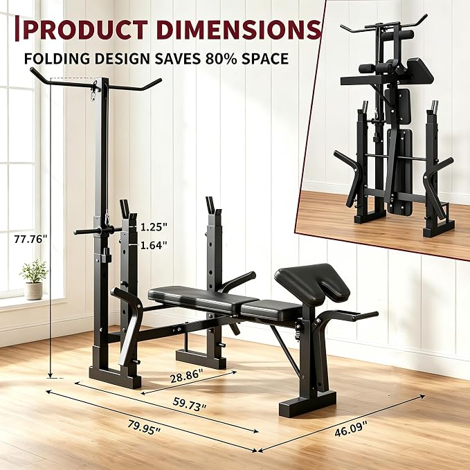 Weight Bench with Leg Extension & Preacher Curl, 8-in-1 Adjustable Bench | Bench Press Set with Squat Rack, 1000LB Capacity Foldable Workout Bench for Home Gym, Full Body Strength Training Equipment