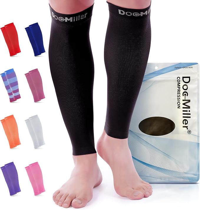 Doc Miller Compression Calf Sleeve for Men & Women, 20-30mmHg | Graduated Support for Running, Shin Splints, Calf Strain, Knee High, Small to 6XL Plus Size