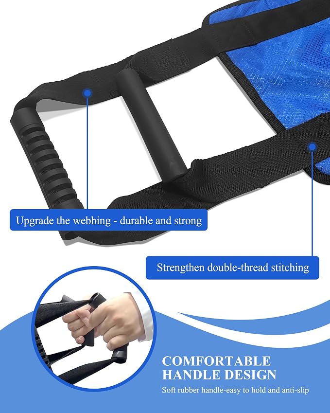 Transfer Sling Lift Assist Gait Belt for Seniors and Disabled | Lifting Strap, Blue Mobility Aid, Home Hospital Nursing Care, Caregiver-assisted Transfers