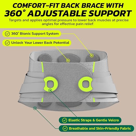 Back Brace for Lower Back Pain Relief with 360-Degree Biochemical Hug Support, Back Support Belt for Men and Women, Soft Breathable Fabric Lumbar Support for Herniated Disc, Sciatica L