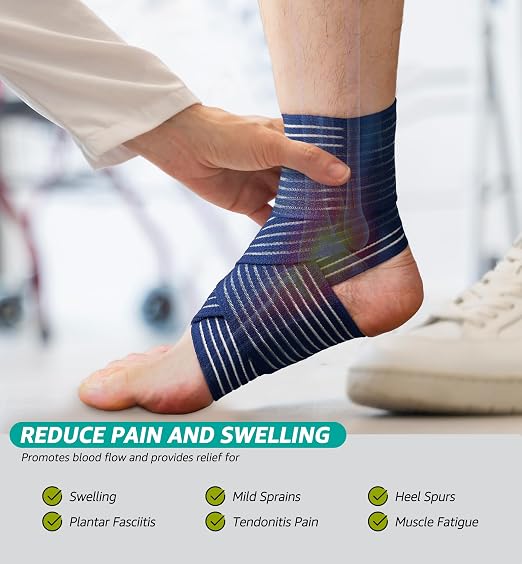 Foot & Ankle Brace 2 Pack, Adjustable Compression Wrap for Men & Women – Helps with Sprains, Plantar Fasciitis, Achilles Tendonitis, Arthritis, Running, Sports, Gym – Fits in Shoes (Navy Blue)