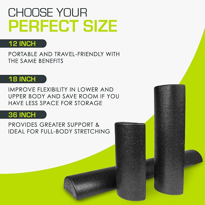 ProsourceFit High Density Foam Rollers - inches long. Firm Full Body Athletic Massager for Back Stretching, Yoga, Pilates, Post Workout Trigger Point Release