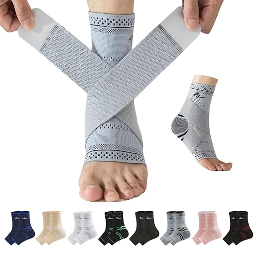 ABIRAM Ankle Brace for Men & Women - Adjustable Compression Sleeve with Wrap, Stability Support & Relief for Sprained Ankle, Plantar Fasciitis & Achilles Tendonitis - Breathable Running & Sports Gear