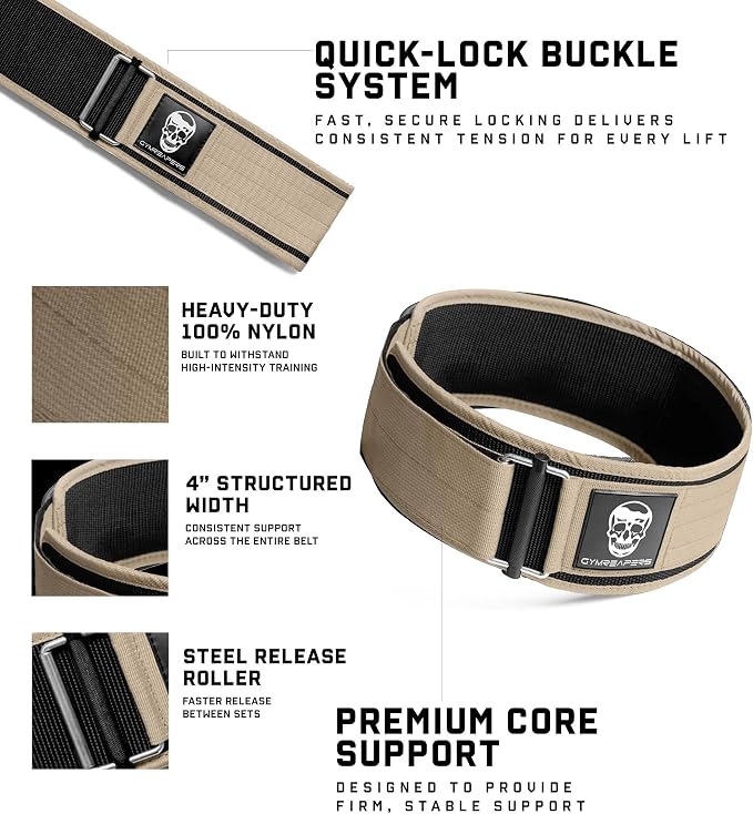 Gymreapers Quick Locking Weight Lifting Belt for Men Gym Belt for Powerlifting Deadlift Belt with 4 Inch Neoprene Metal Buckle Back Support Weightlifting Belt Women