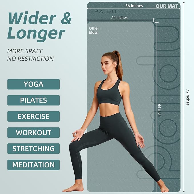 PAIDU Large Yoga Mat, 72"x36"x2/5" POE Non-Slip Exercise Mat | 10MM Thick, POE, non‑slip, ideal for home gym, yoga, pilates, fitness & floor use