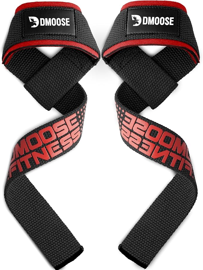 DMoose Fitness Lifting Straps 24" (Pair) - 5mm Padded Durable Wrist Straps for Weightlifting & Powerlifting - Cotton Lifting Strap with Silicone Grip for Men & Women - Deadlift Strap for Gym Workout