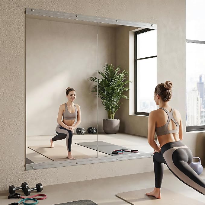 Home Gym Mirror, 55" x 28.5" - 2PCS, Large Full Length Mirror Wall Mounted for Yoga, Frameless Tempered Glass for Home Gym, Dance Studio, Living Room, Bathroom