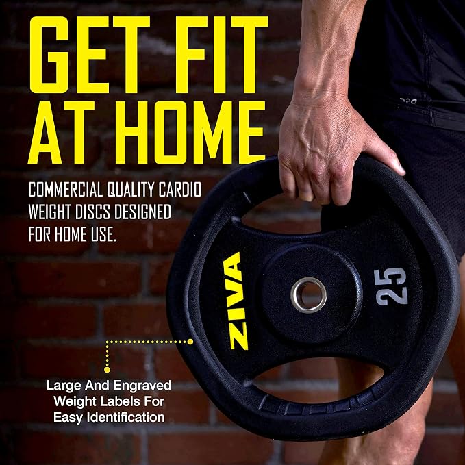 ZIVA 35lb Studio Barbell Weight Set – Adjustable Home Gym Kit with Standard Rubber Urethane Plates, 5' Chrome Bar (1.18" diam) & Collars | Extra Plates Not Included