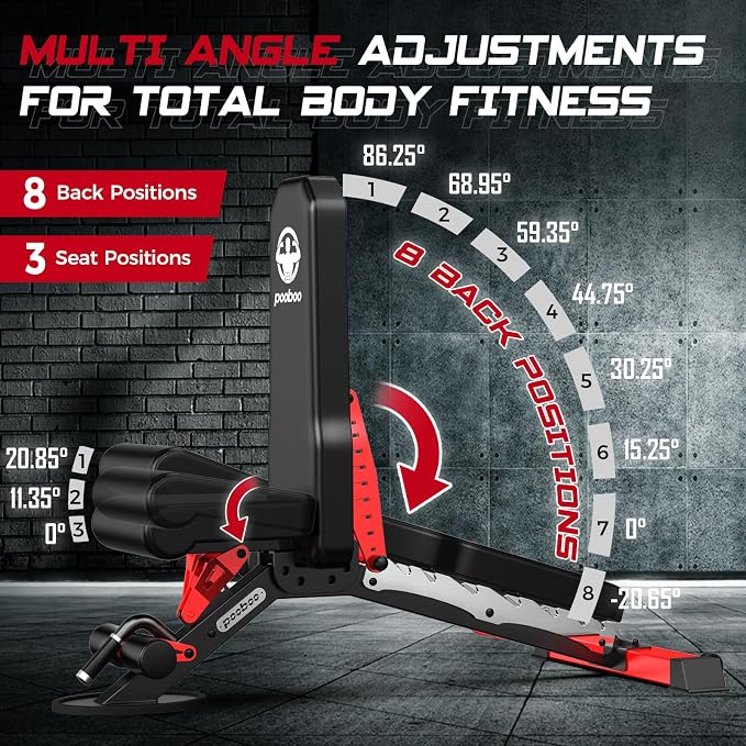 Pooboo Weight Bench, Heavy Duty Bench and 8 Adjustable Positions Workout Bench Press for Home Gym Strength Training