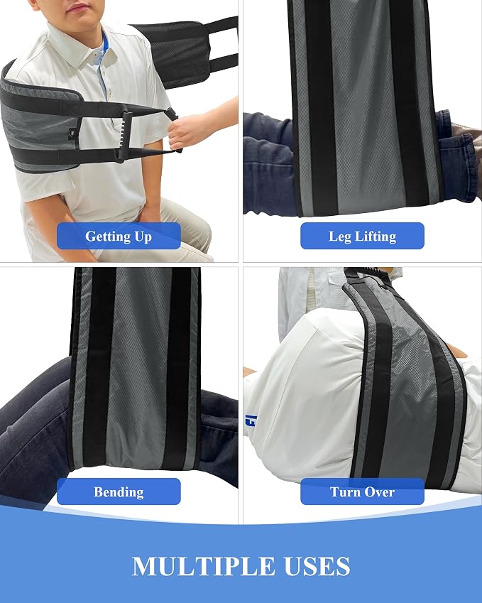 Transfer Sling Lift Assist Gait Belt for Seniors and Disabled | Lifting Strap, Gray Mobility Aid, Home Hospital Nursing Care, Caregiver-assisted Transfers