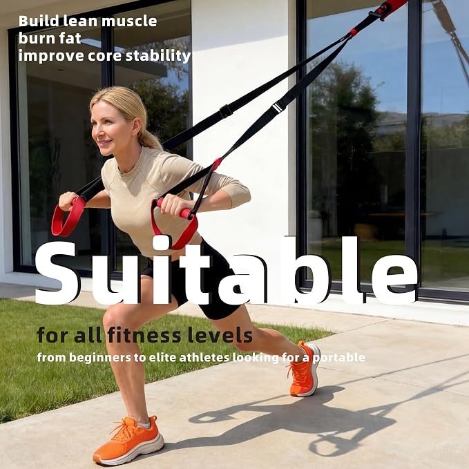 Suspension Straps Trainer with Built-in Door Anchor, All-in-One Bodyweight Training System for Home & Outdoor Use - Quick Setup in 1 Second