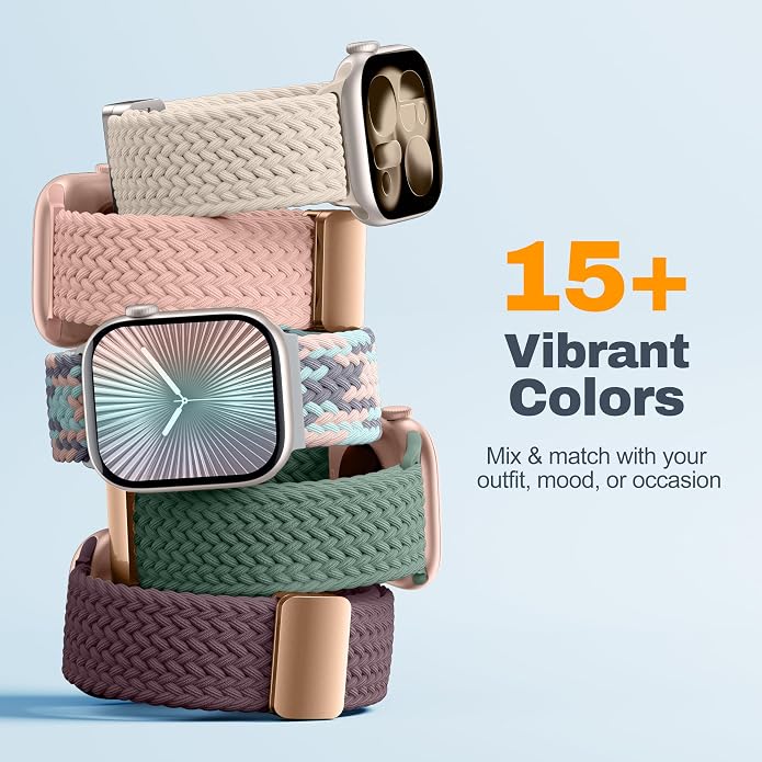 Laffav Braided Stretchy Band Compatible with Apple Watch Bands 42mm 40mm 41mm 38mm 44mm 45mm 46mm 49mm for Women Men, Magnetic Nylon Solo Loop Sport Strap for iWatch Series 11 10 9 8 7 6 5 4 SE Ultra