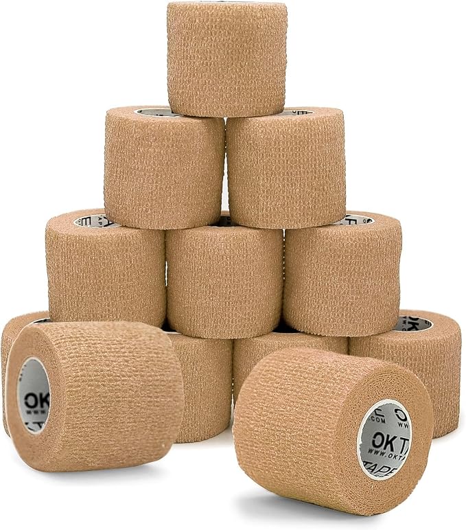 OK TAPE 12 Rolls Self Adhesive Bandage Wrap, Cohesive Elastic Athletic Tape | Vet Wrap, Sports Tape, Medical Wrap for Wrist, Feet, Self Stick Bandage Tape, 2" x 5 Yards - Beige