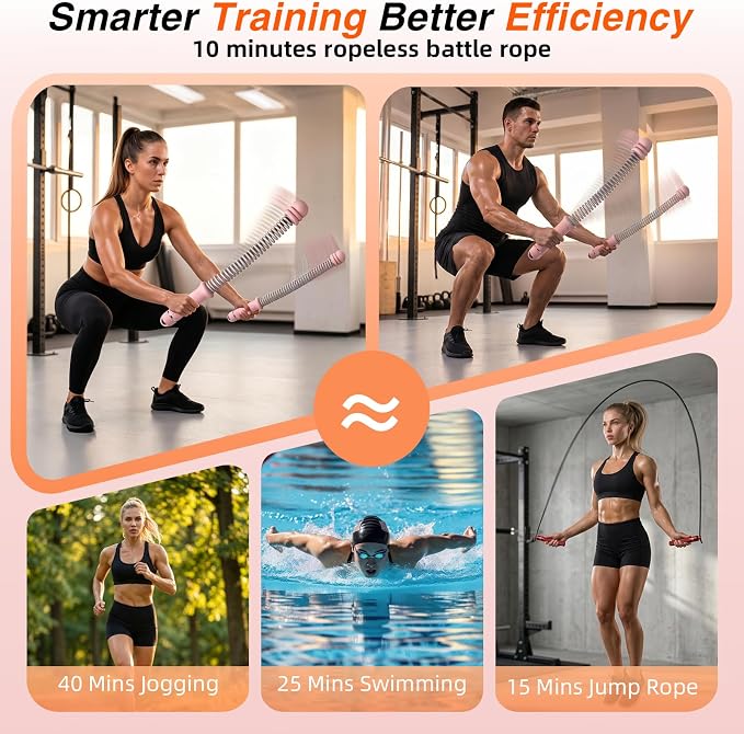 Weighted Ropeless Battle Ropes, High-Resistance Portable Heavy-Duty Cordless Rope for Home Gym with Poster, Low Noise. HIIT and Low-Impact Cardio Aerobic Training for Men & Women