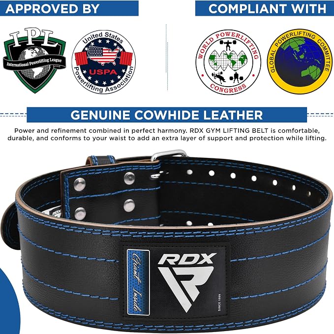 RDX Weight Lifting Belt for Men Women, IPL USPA Approved, 6mm Thick 100% Leather, 4” Powerlifting Back Support, Squat Deadlift Bodybuilding Exercise Fitness Gym Workout Strength Training up to 700 LBS