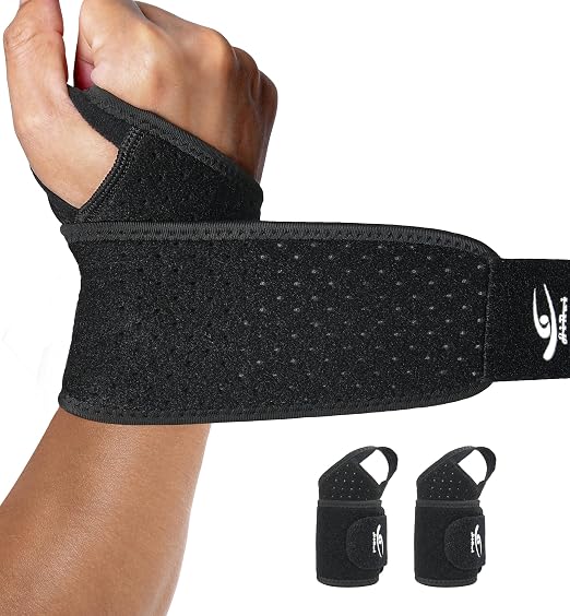 HiRui Wrist Wraps 2-Pack, Adjustable Breathable Wrist Support Brace for Men & Women – Pain Relief for Carpal Tunnel Syndrome, Tendonitis, Arthritis, Sports, Workouts – Fits Left & Right Hand (Black)