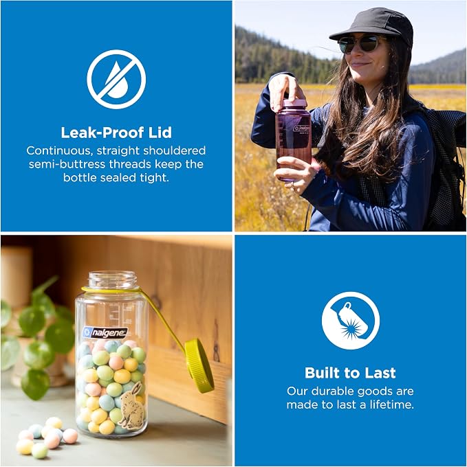 Nalgene Sustain 32 oz. Wide Mouth Water Bottle | BPA-Free, Durable & Lightweight, Leak Proof, Dishwasher Safe, Large Reusable Plastic Bottle for Hiking, Gym, Work & Travel