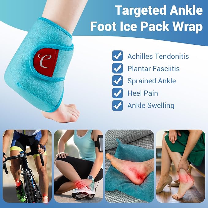 Comfytemp Ankle Ice Pack Wrap Brace for Swelling, Foot Pain Relief, 2 Gel Packs for Injuries Reusable, Hot Cold Compress Therapy for Plantar Fasciitis Relief, Heel Spur, Achilles Tendonitis, Swelling