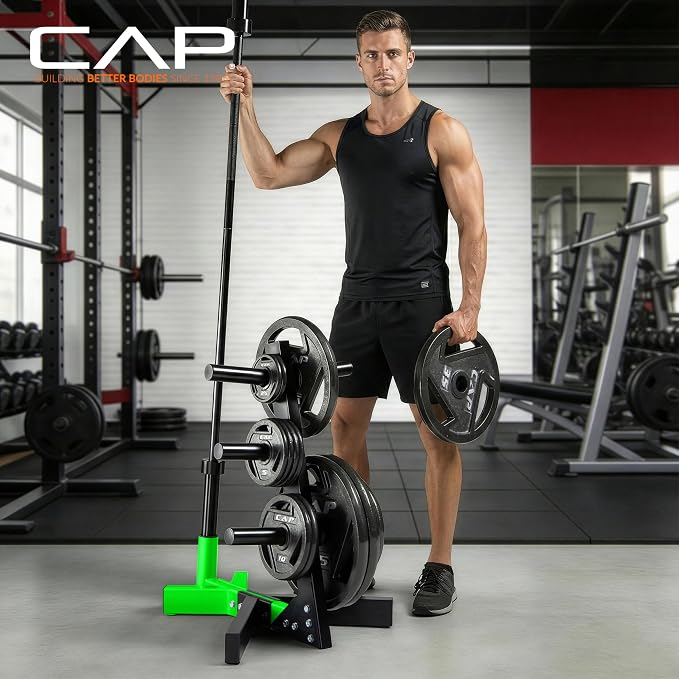 Cap Olympic Plate Tree Storage Rack for Weights & Barbells, Heavy-Duty Steel Weight Plate Organizer for 2-Inch Olympic Plates, Space-Saving Storage Rack, 300lb Capacity, Multiple Colors