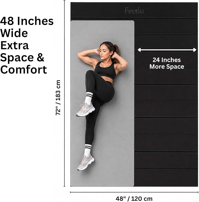 Foldable Large Yoga Mat, Extra Space 72"L x 48"W (183 x 122 cm), 6mm & 8mm Thick, Workout Mat for Home Gym and Travel - Anti-Slip Folding Exercise Mat for Yoga & Pilates
