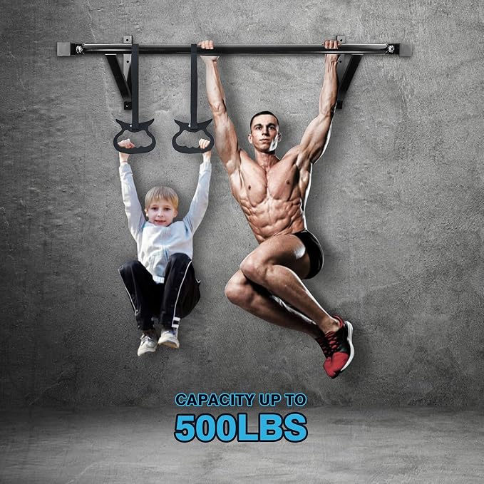 IRONWALLS Wall Mounted Pull Up Bar Heavy Duty, 500LBS Capacity | Wall Mount Chin Up Bar for Strength Training, Home Gym, Steel Upper Body Workout Equipment for Indoor Outdoor