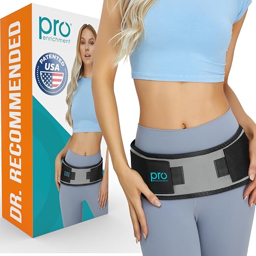Pro Enrichment Sacroiliac SI Joint Hip Belt – USA Patented Lower Back Brace Support – Pelvic, Nerve, Sciatica Pain Relief. Adjustable Hip Brace, Non-Slip Si Belt for Women & Men (Regular)