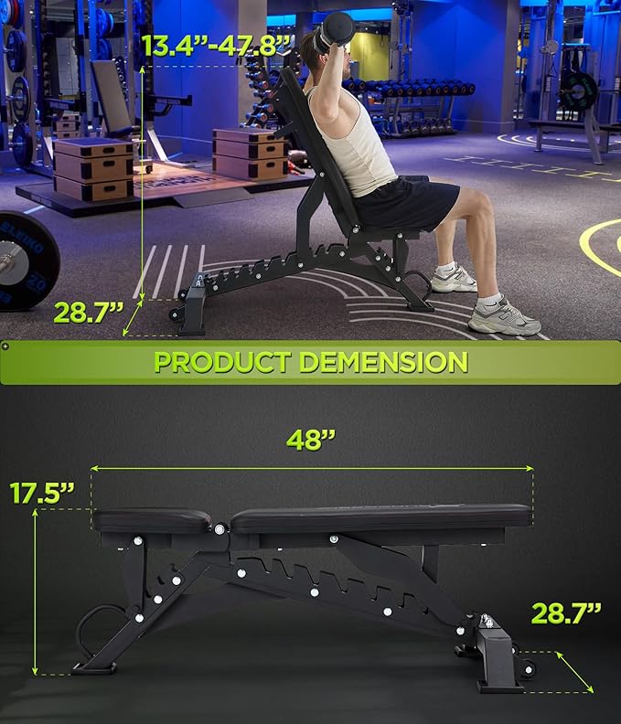 Heavy Duty Weight Bench | 1000LB Capacity,Adjustable FID Workout Bench Weight Lifting,Black,for Gym and Home Gym