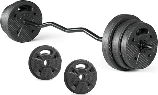 CAP Barbell Threaded Curl Bar Set with 50 LB Cement Grip Weight Plates | EZ Curl Bar with Threaded Collars for Strength Training & Home Gym Workouts