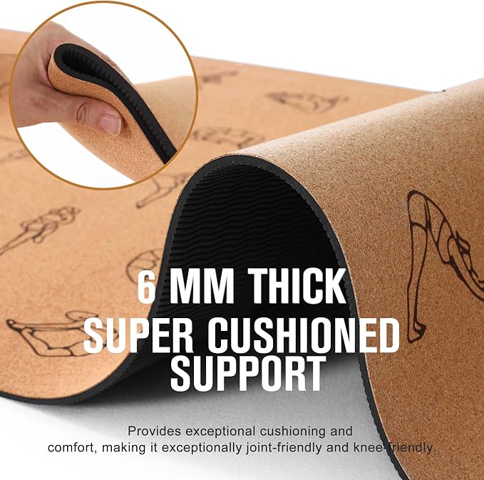 Umineux Cork Yoga Mat 1/4 & 2/5 Inch Thick 72 x 26 in | Thick Cork and TPE Non Slip Yoga Mats for Women Men, Sweat Proof, Sustainable, Great for Hot Yoga & Workouts